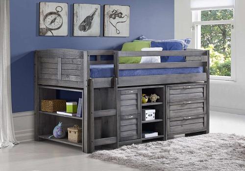 Cosey Rustic grey pine wood, mid sleeper bed with storage (Left Ladder) 1